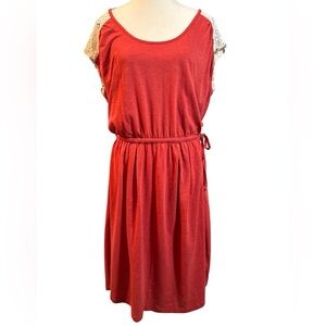 Prana Red Midi Dress with Lace Accents* small repaired flaw